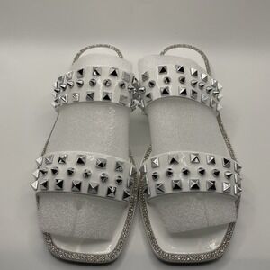 Lauren Larraine Studly‎ White Sandals Sparkly 8.5 Slip On Vacation Travel